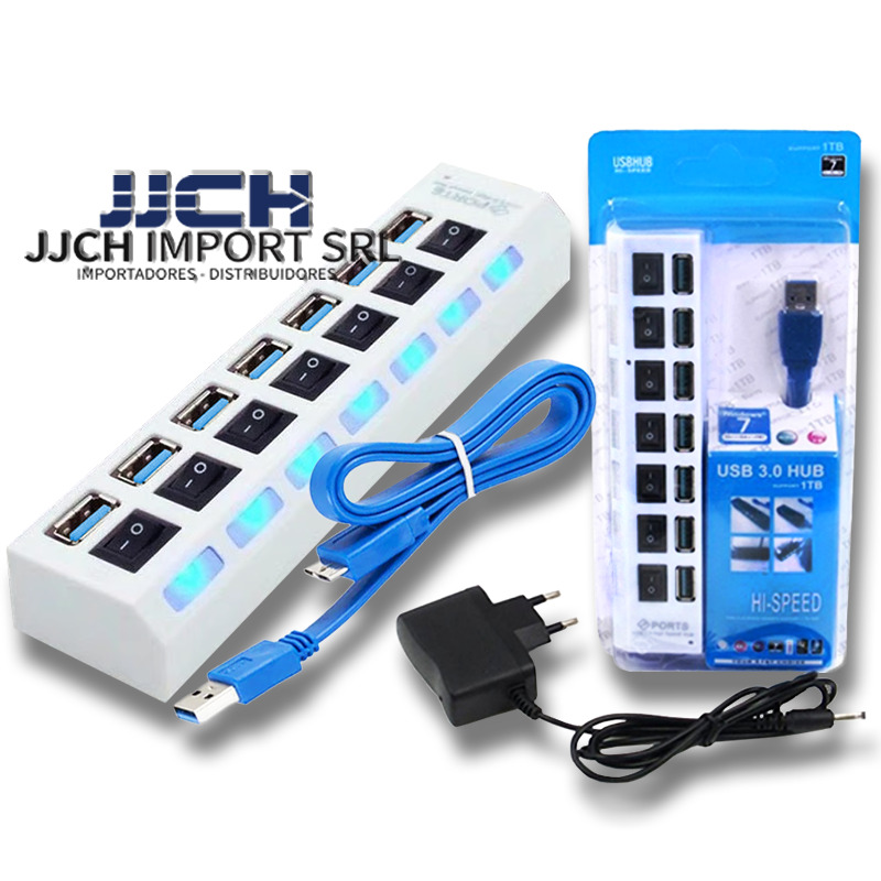 Hub USB de 7 Puertos con Cargador 5V/1A